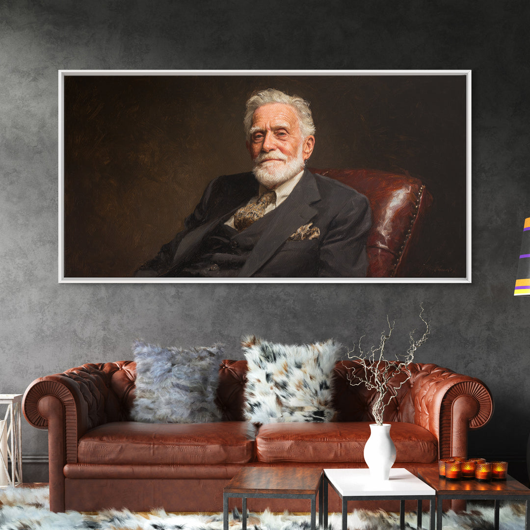 Distinguished Elder Gentleman Portrait Framed Canvas Print, Classic Wall Art, Dark Academia Decor, Office Art, Gift For Him