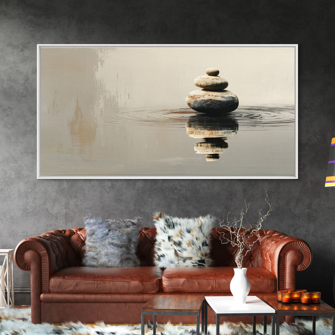 Minimalist Zen Stacked Stones Balancing Nature Wall Art Framed Canvas Print Calm Living Room Decor And Spa Wall Decor