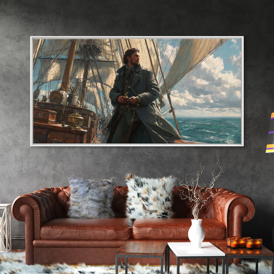 Sailor On Tall Ship At Sea Framed Canvas Print, Nautical Wall Art, Seascape Painting, Coastal Decor, Ocean Wall Art, Gift For Him