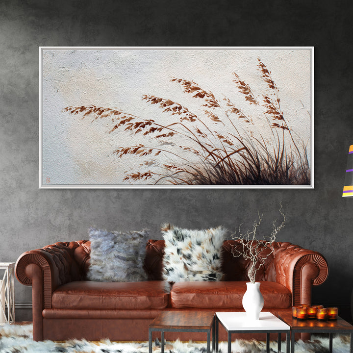 Minimalist Brown Grass Painting On Textured Canvas Print For Rustic Home Decor And Wall Art