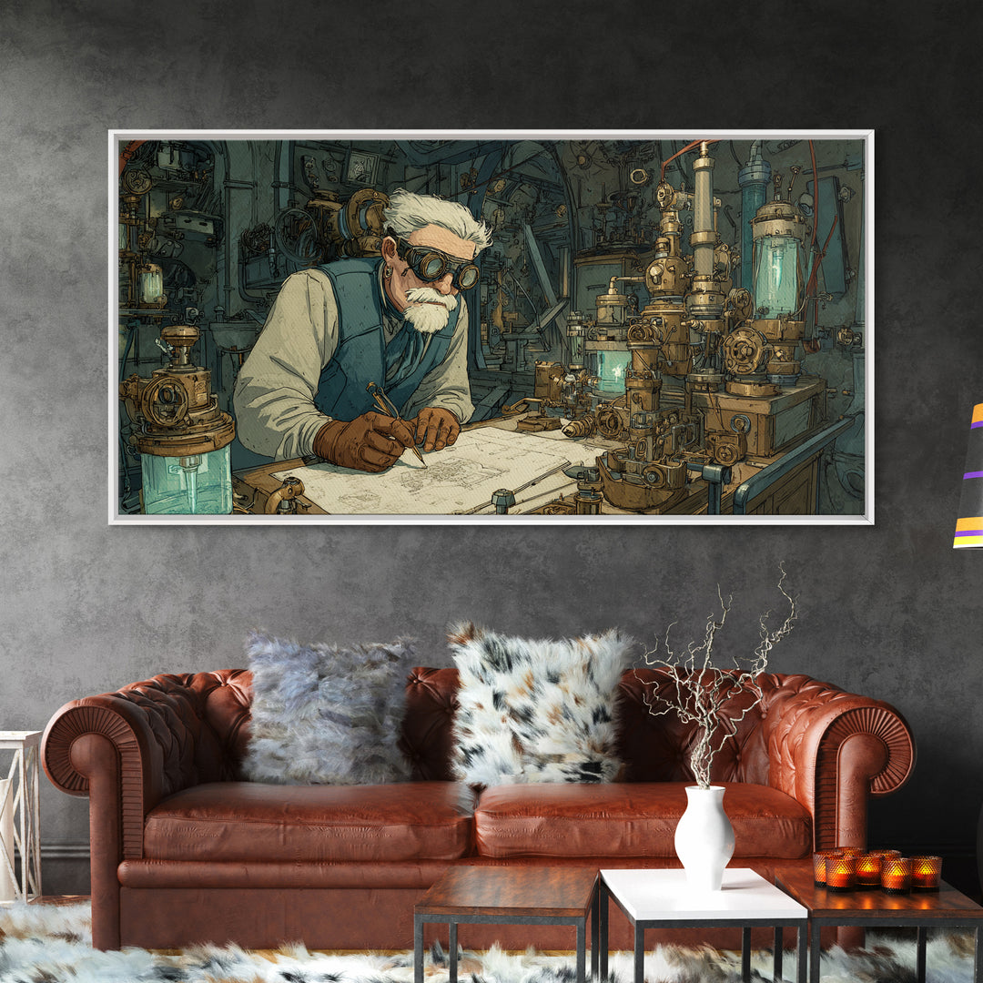 Steampunk Scientist Laboratory Canvas Print, Industrial Wall Art, Futuristic Office Decor, Sci Fi Inventor Gift For Him, Wall Decor