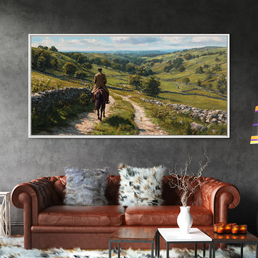 Horseback Rider On Rolling Countryside Path Canvas Print, Landscape Wall Art, Equestrian Decor, Rustic Farmhouse Home Decor Gift