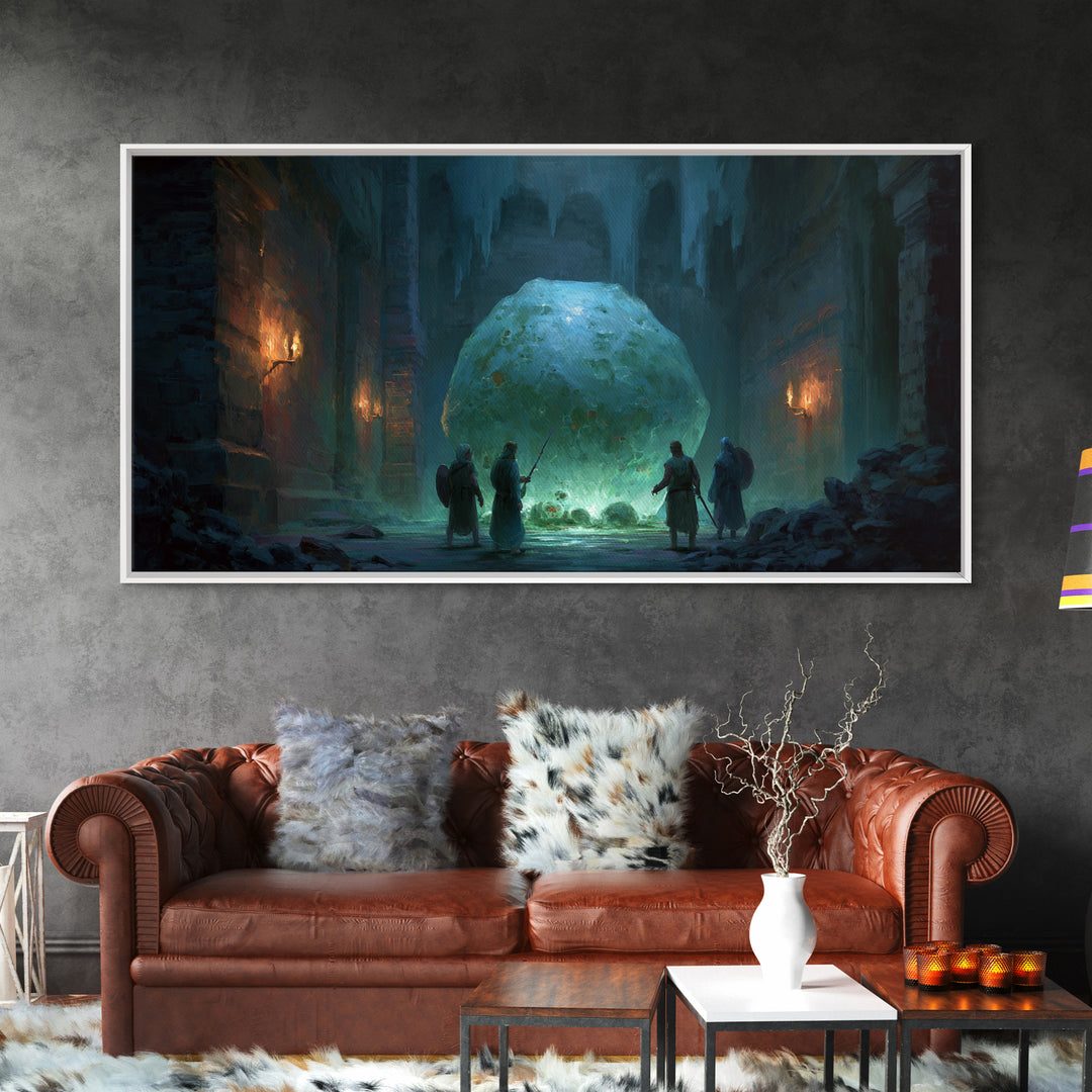Icy Ruins With Glowing Blue Orb Wall Art, Fantasy Dungeon Landscape, Dark Academia Decor, Dnd Art Print, Gaming Room Art