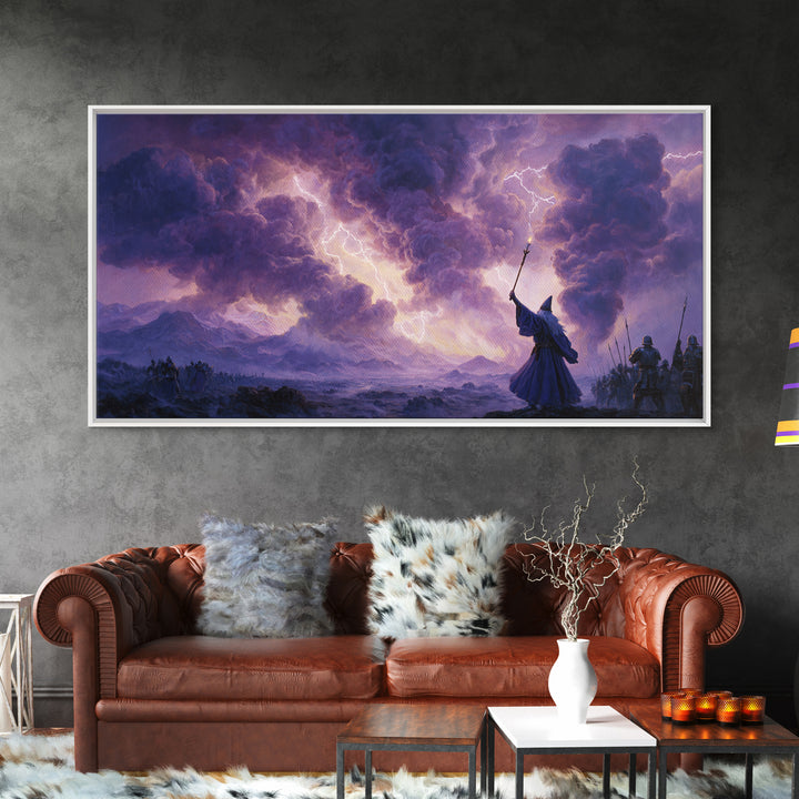Wizard Lightning Storm Canvas Print, Epic Fantasy Wall Art, Dark Magic Battle Scene, Dramatic Landscape Decor For Game Room
