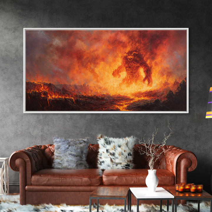 Fiery Lava Titan Fantasy Wall Art, Dark Fantasy Canvas Print, Volcanic Monster Poster, Gaming Room Decor, Gift For Him, Large Art