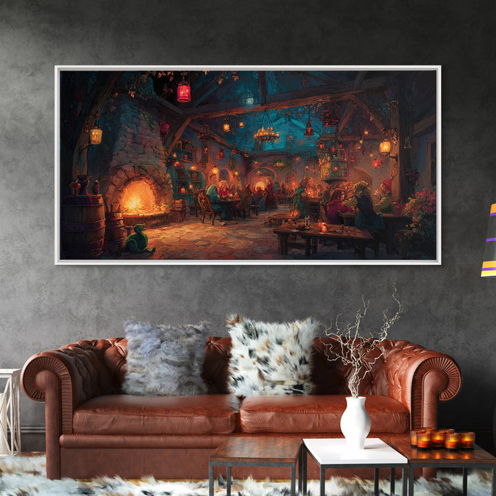 Cozy Medieval Tavern Wall Art, Fantasy Inn Canvas Print, Fireplace Pub Decor, Dungeons And Dragons Game Room Gift For Him, Man Cave Decor