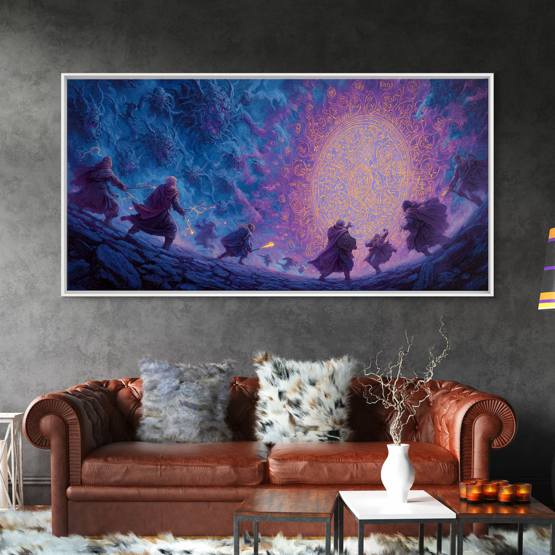 Glowing Magical Portal And Wizards Canvas Print, Dark Fantasy Wall Art For Gaming Room Decor And Mystical Statement Home Decor