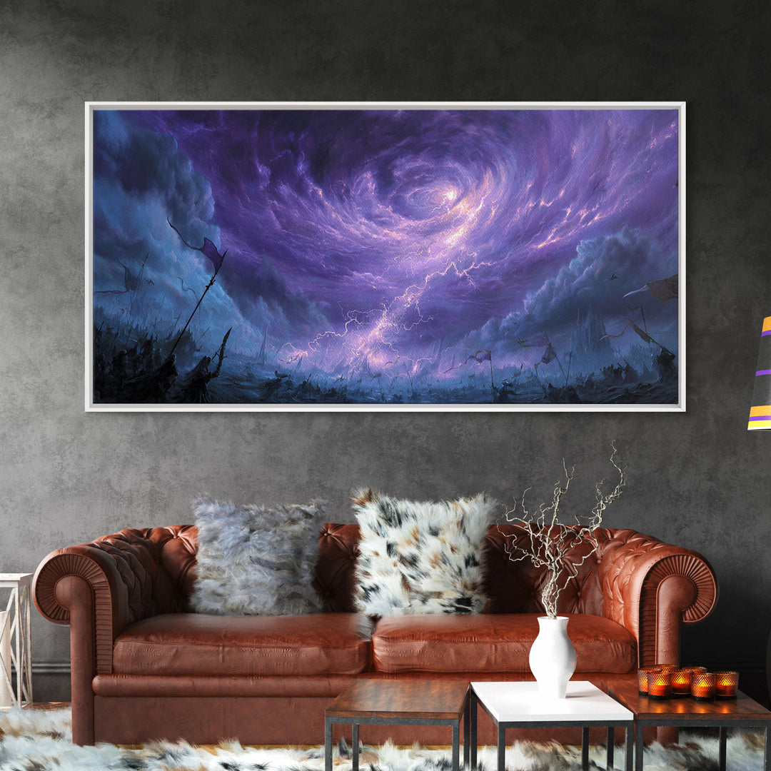 Purple Storm Vortex Canvas Print, Fantasy Sky Wall Art, Dramatic Lightning Landscape, Dark Surreal Decor, Gothic Gift For Him