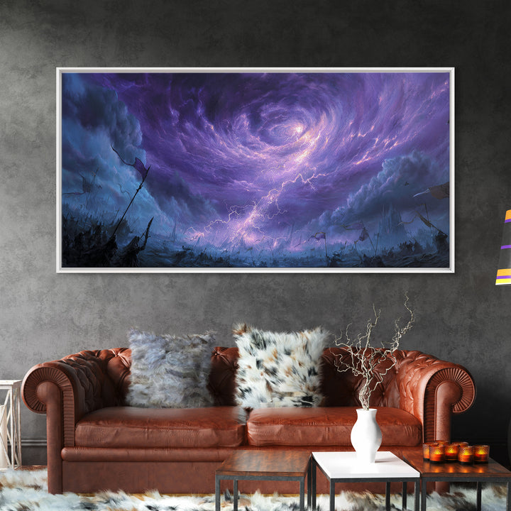 Purple Storm Vortex Canvas Print, Fantasy Sky Wall Art, Dramatic Lightning Landscape, Dark Surreal Decor, Gothic Gift For Him