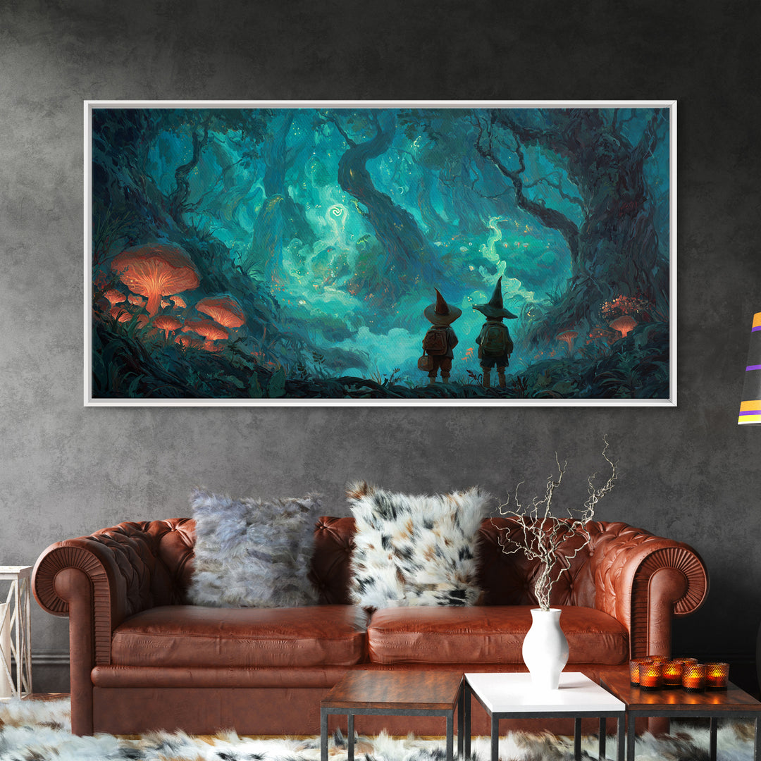 Glowing Mushroom Enchanted Forest Wall Art, Whimsical Fantasy Canvas Print, Magical Woodland Decor, Storybook Nursery Art