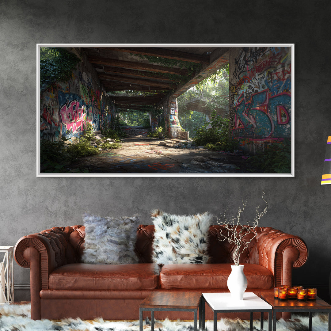 Abandoned Graffiti Underpass Wall Art, Urban Street Art Canvas Print, Industrial Decor, Edgy Office Poster Unique Gift For Him
