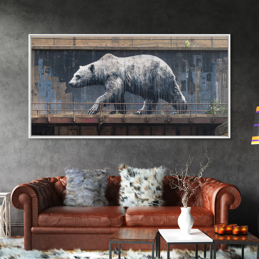Polar Bear Graffiti On Industrial Concrete Wall Art, Urban Street Art Print, Wildlife Decor, Modern Wall Decor, Animal Lover Gift