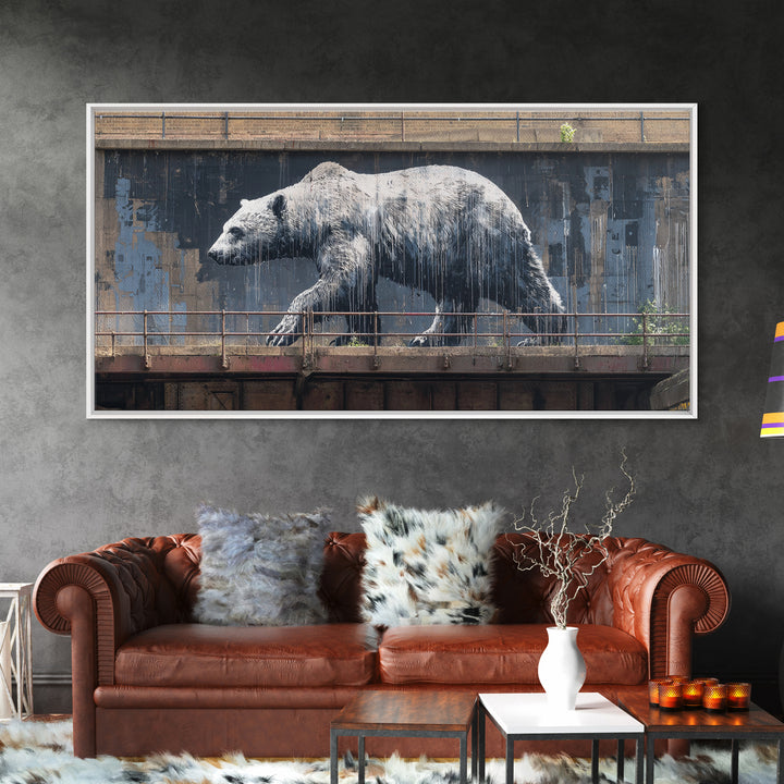 Polar Bear Graffiti On Industrial Concrete Wall Art, Urban Street Art Print, Wildlife Decor, Modern Wall Decor, Animal Lover Gift