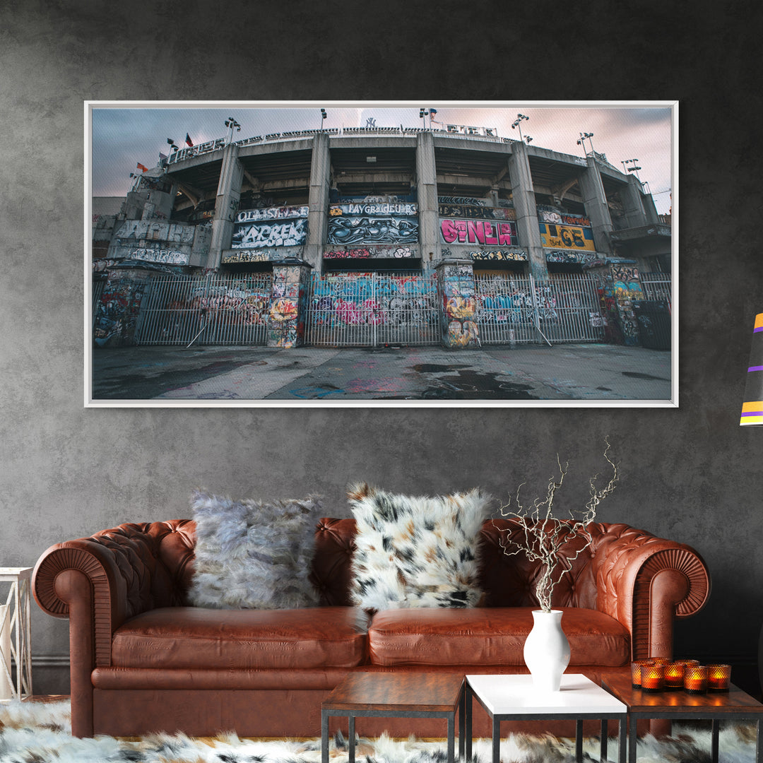 Abandoned Graffiti Stadium Facade Wall Art, Urban Street Art Canvas Print, Industrial Decor, Man Cave And Office Wall Decor