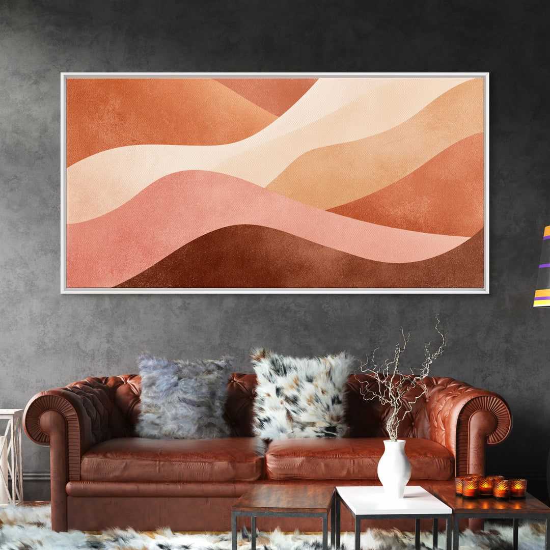 Terracotta Cream Wavy Abstract Canvas Print, Earth Tone Wall Art, Modern Boho Decor, Large Horizontal Living Room Art Print
