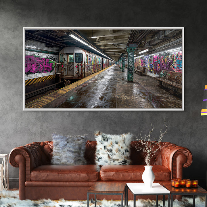 Graffiti Subway Train And Gritty Underground Platform Wall Art, Urban Street Art Print, City Decor, Industrial Home Decor