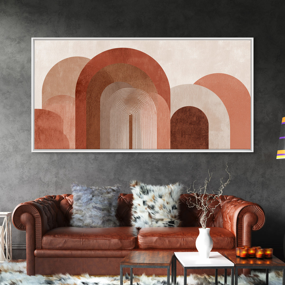 Terracotta Abstract Arches Framed Canvas Print, Mid Century Modern Wall Art, Neutral Boho Decor, Large Statement Artwork