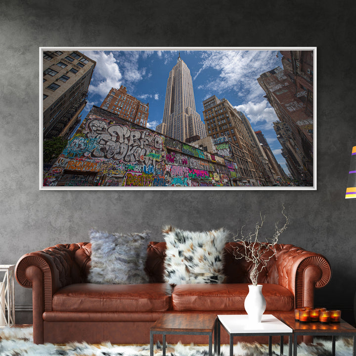New York Graffiti Alley And Chrysler Building Wall Art, Urban Cityscape Print, NYC Travel Poster, Modern Office Decor For Loft