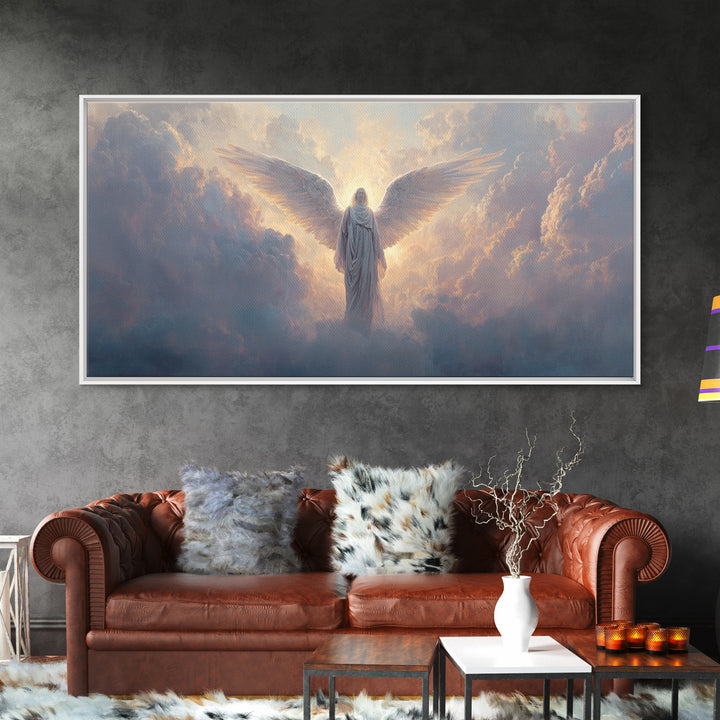 Radiant Angel In Heavenly Clouds Canvas Print, Celestial Christian Wall Art, Spiritual Home Decor, Bereavement Gift For Her