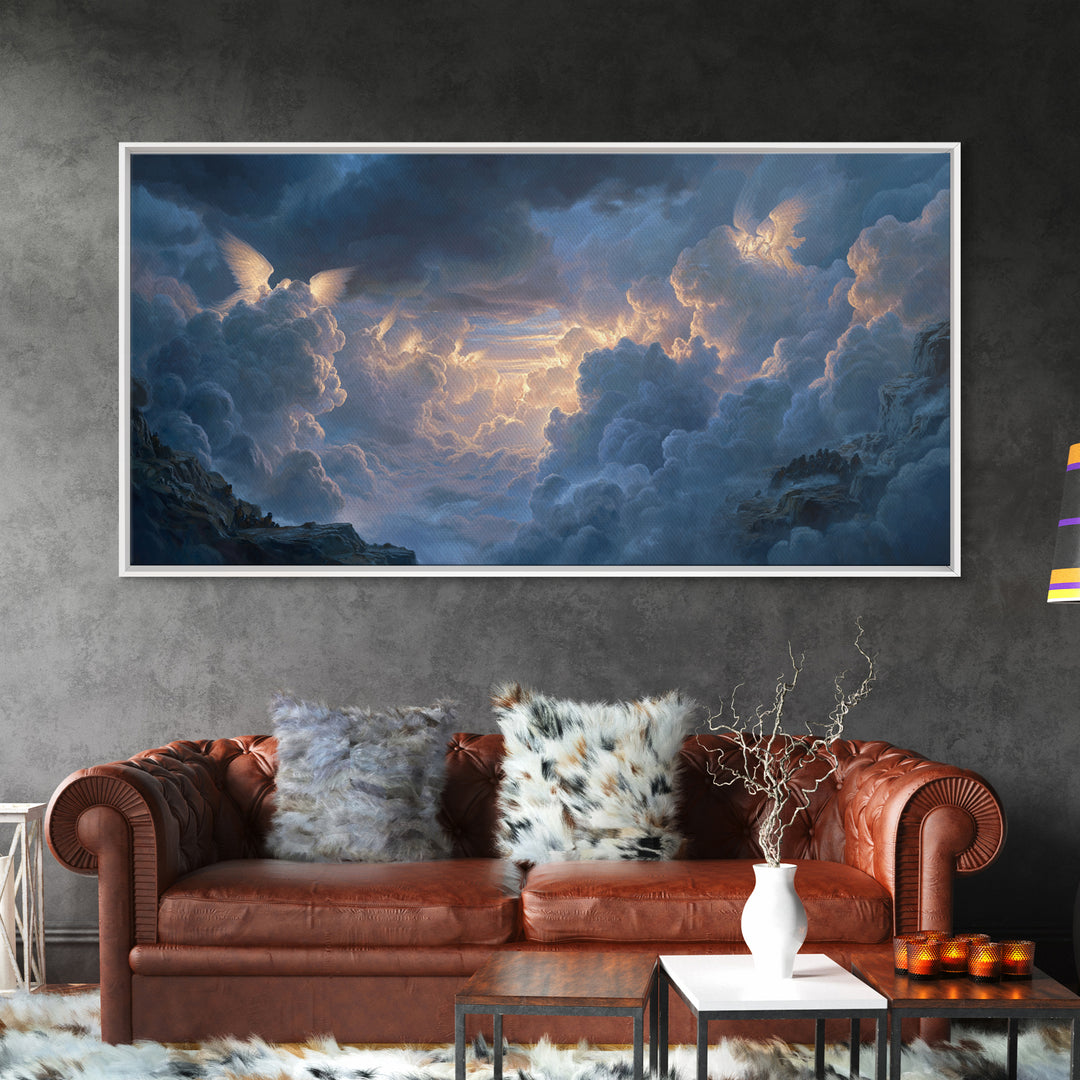 Angelic Cloudscape Heaven Light Wall Art, Celestial Fantasy Landscape, Serene Sky Canvas, Spiritual Home Decor Gift For Her