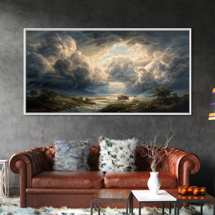 Storm Clouds Over Flooded Valley Canvas Print, Dramatic Landscape Art, Moody Wall Decor, Biblical Nature Home Decor, Housewarming Gift