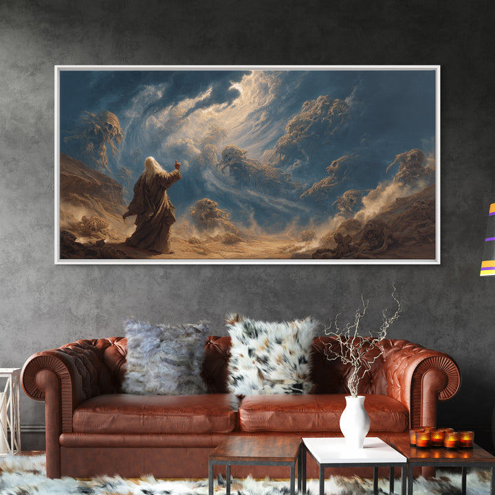Mystic Prophet Storm Spirits Wall Art, Dark Fantasy Canvas Print, Surreal Landscape, Dramatic Office Decor, Unique Gift Idea