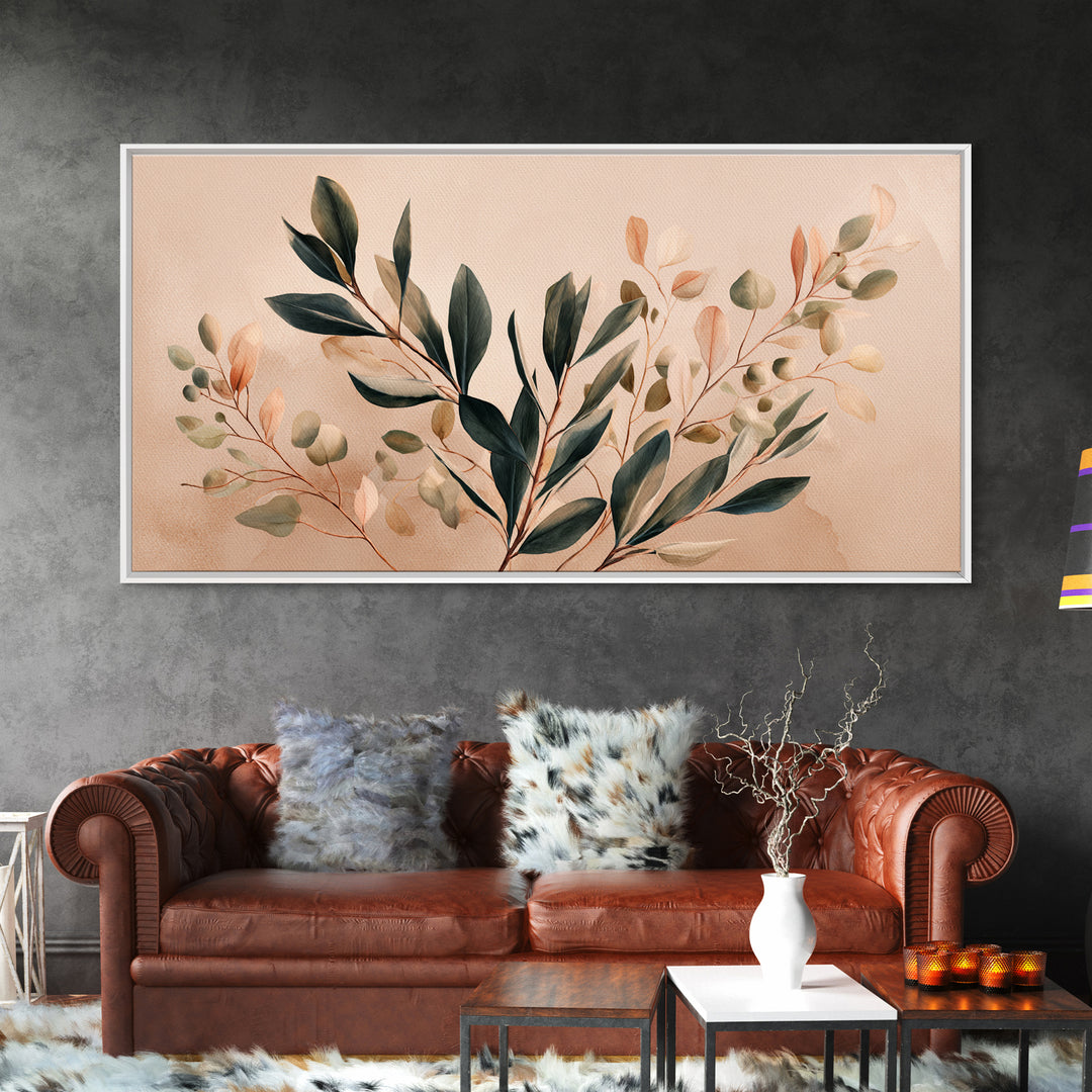 Blush Olive Branch Botanical Wall Art, Sage Green Leaves, Neutral Boho Home Decor, Living Room Wall Art, Housewarming Gift