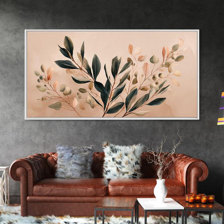 Blush Olive Branch Botanical Wall Art, Sage Green Leaves, Neutral Boho Home Decor, Living Room Wall Art, Housewarming Gift