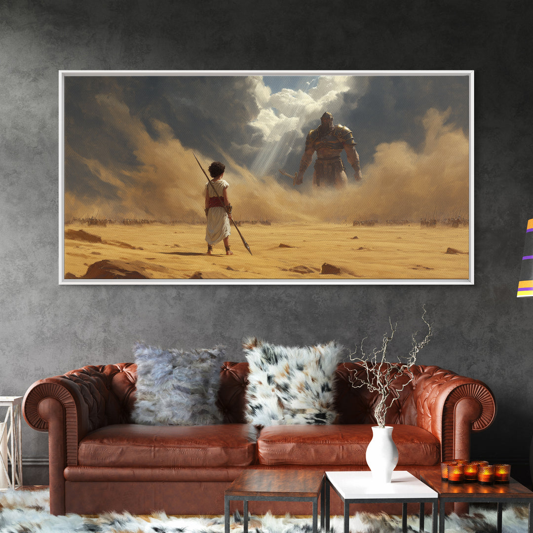 Young Warrior Facing Desert Giant Wall Art, Epic Biblical Fantasy Canvas Print, Courage Painting For Boys Room And Office Decor