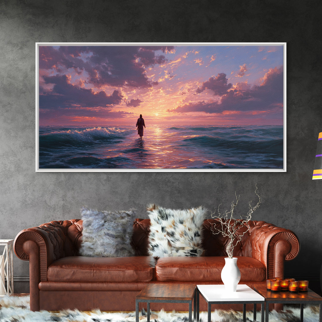 Solitary Figure In Ocean Sunset Waves Wall Art, Seascape Canvas Print, Coastal Decor, Romantic Bedroom Art, Gift For Her