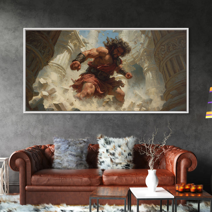 Raging Titan Among Ruined Columns Framed Canvas Print, Mythological Art, Greek Fantasy Wall Art, Dramatic Home Decor, Statement Artwork