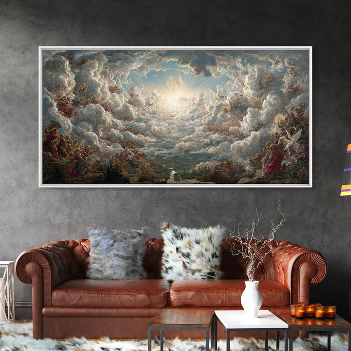 Heavenly Cloud Battle With Angels Framed Canvas Print, Baroque Mythological Wall Art, Renaissance Decor, Biblical Gift Art