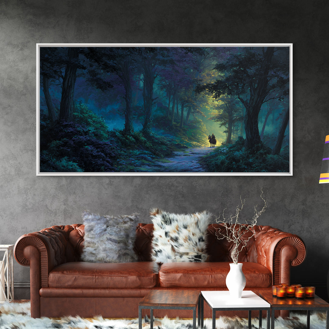 Moonlit Enchanted Forest Canvas Print, Fantasy Landscape Wall Art, Mystical Woodland Decor, Dark Fairy Tale Art Print Gift