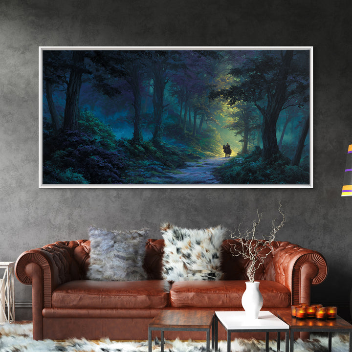 Moonlit Enchanted Forest Canvas Print, Fantasy Landscape Wall Art, Mystical Woodland Decor, Dark Fairy Tale Art Print Gift