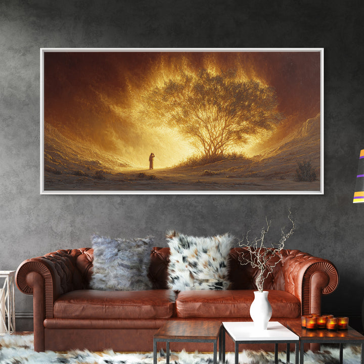 Glowing Golden Tree At Sunrise Canvas Print, Spiritual Landscape Wall Art, Warm Earth Tone Decor, Inspirational Gift For Home