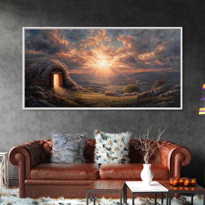 Empty Tomb Sunrise Framed Canvas Print, Christian Wall Art, Resurrection Painting, Easter Decor, Inspirational Gift For Her