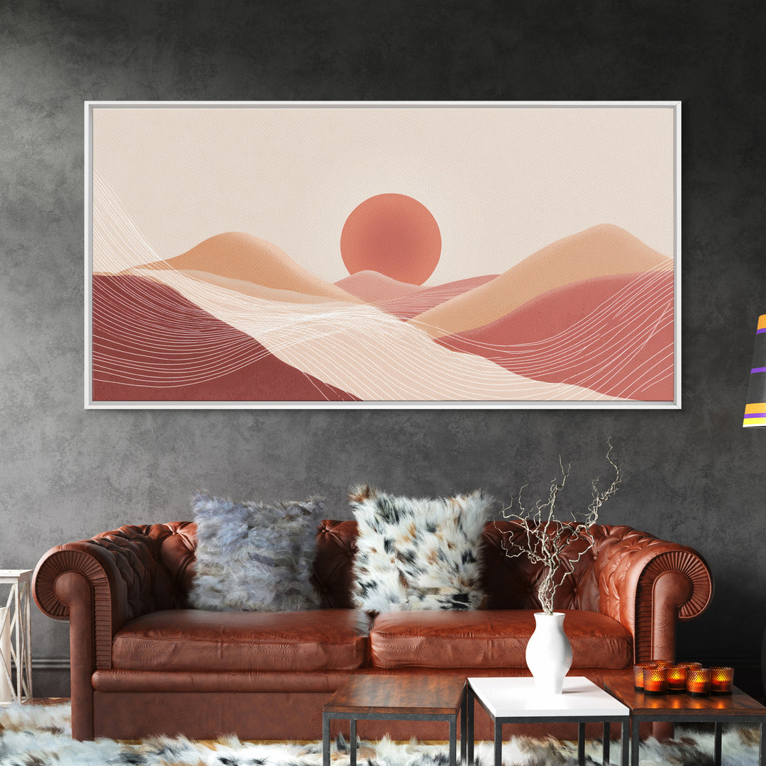 Terracotta Desert Sunset Canvas Print, Abstract Dune Landscape Wall Art, Boho Earth Tone Living Room Decor, Modern Above Bed Print
