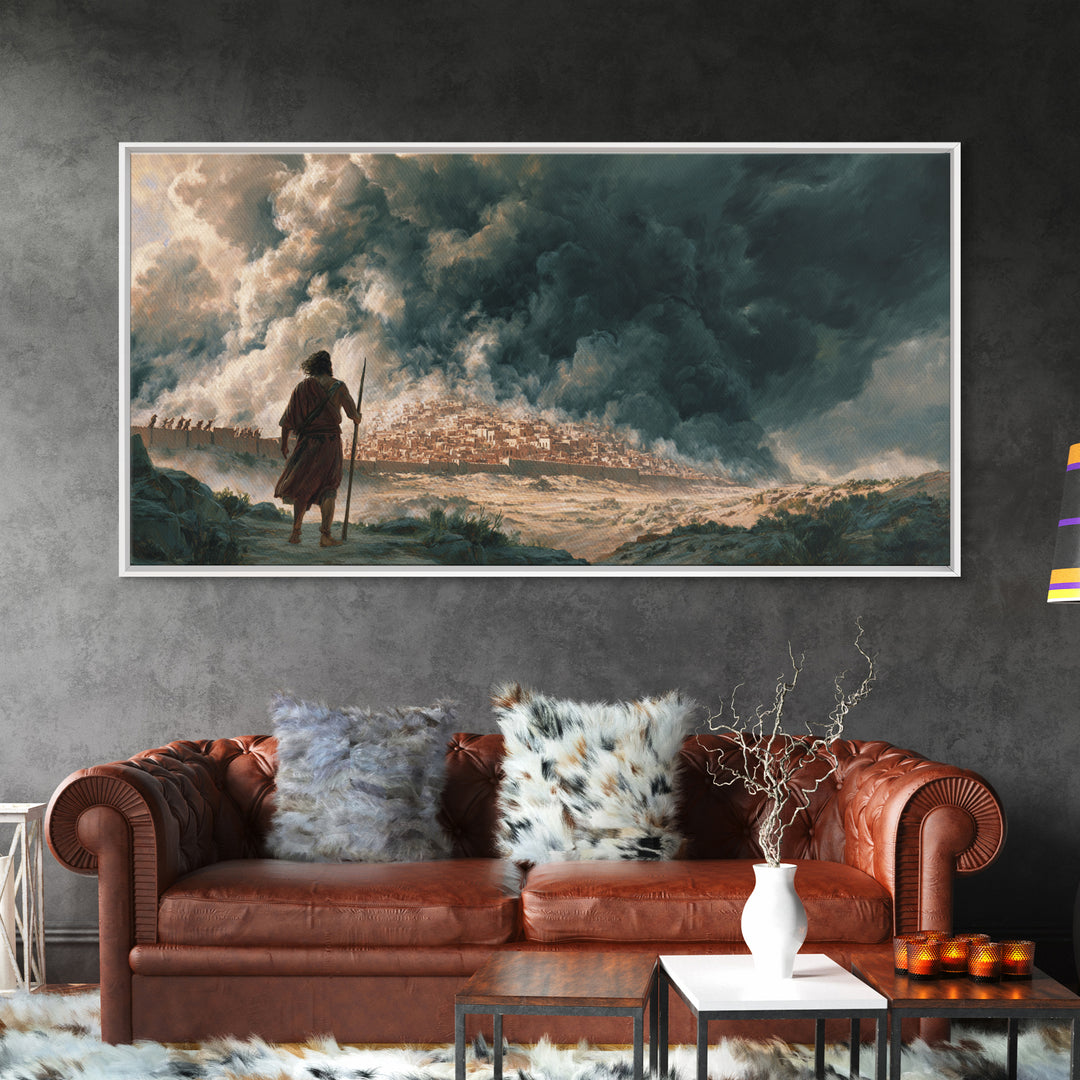 Dramatic Prophet Before Stormy City Wall Art, Biblical Landscape Canvas Print, Dark Fantasy Art, Religious Home Decor, Fine Art Print