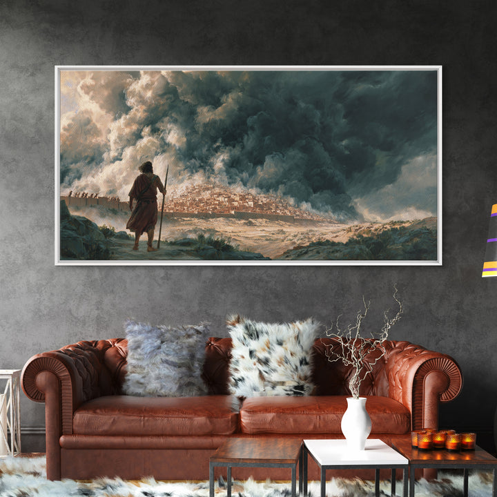 Dramatic Prophet Before Stormy City Wall Art, Biblical Landscape Canvas Print, Dark Fantasy Art, Religious Home Decor, Fine Art Print