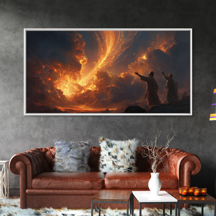 Fiery Pillar In Storm Clouds Framed Canvas Print, Biblical Wall Art, Spiritual Landscape Decor, Christian Gift For New Home