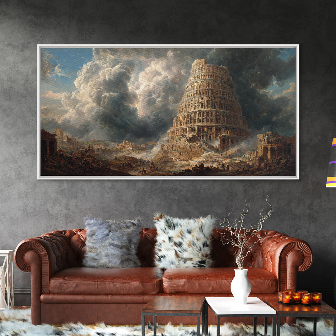 Tower Of Babel Storm Canvas Print, Biblical Architecture Wall Art, Dark Academia Decor, Classical Fantasy Landscape Art Print