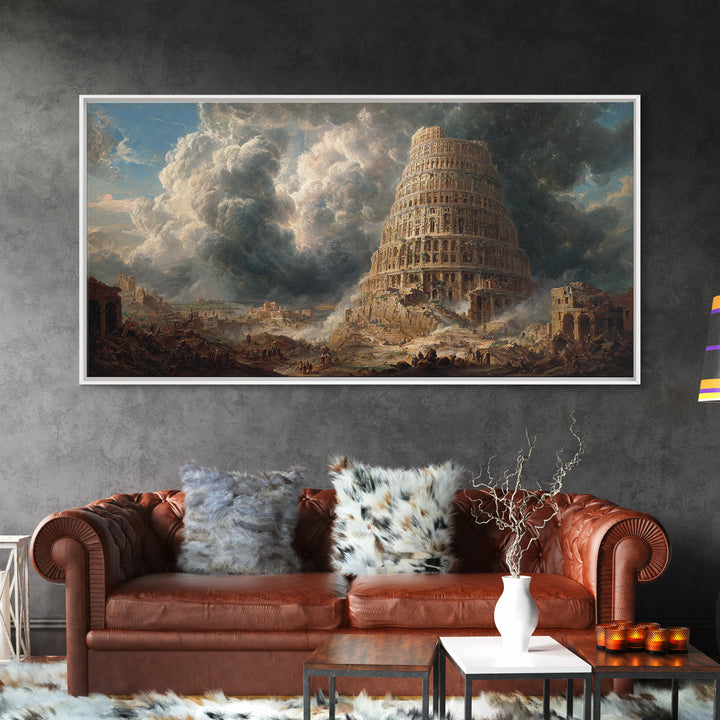 Tower Of Babel Storm Canvas Print, Biblical Architecture Wall Art, Dark Academia Decor, Classical Fantasy Landscape Art Print