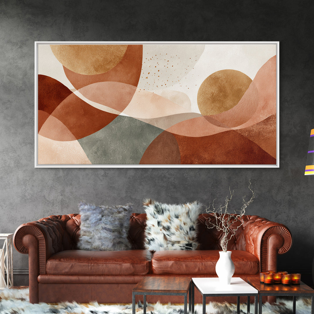 Earth Tone Geometric Abstract Wall Art, Terracotta Circles, Modern Canvas Print, Neutral Living Room Decor, Gallery Wall Art