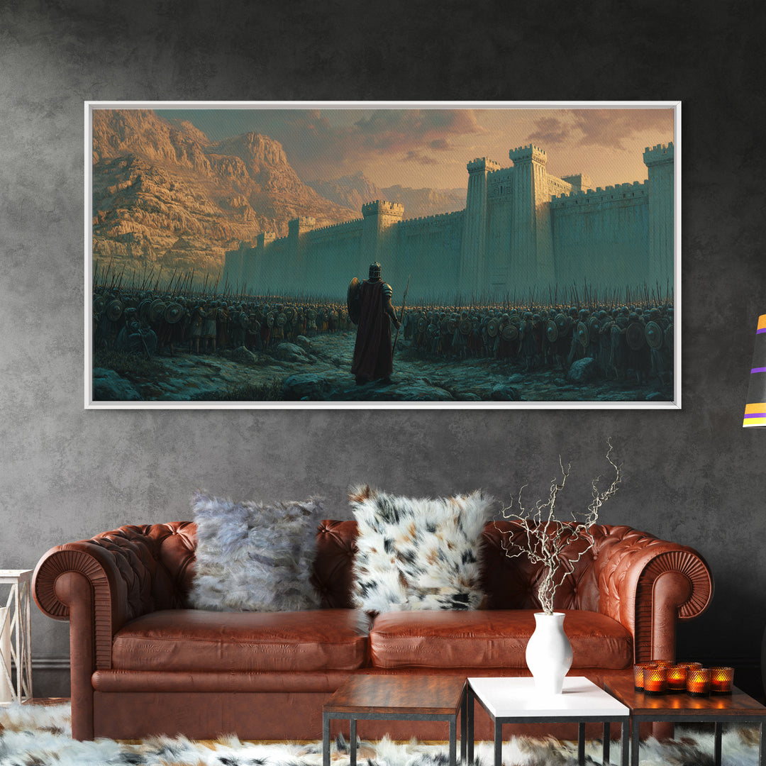 Lone Commander Before Castle Army Wall Art, Epic Medieval Fantasy Canvas Print, Knight Battle Landscape, Man Cave Decor, Gift For Him