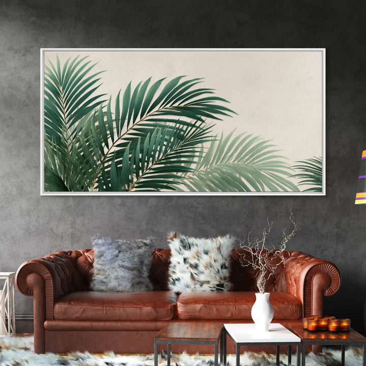 Tropical Palm Leaves Wall Art, Botanical Canvas Print, Green Coastal Decor, Neutral Living Room Wall Decor, Beach House Gift