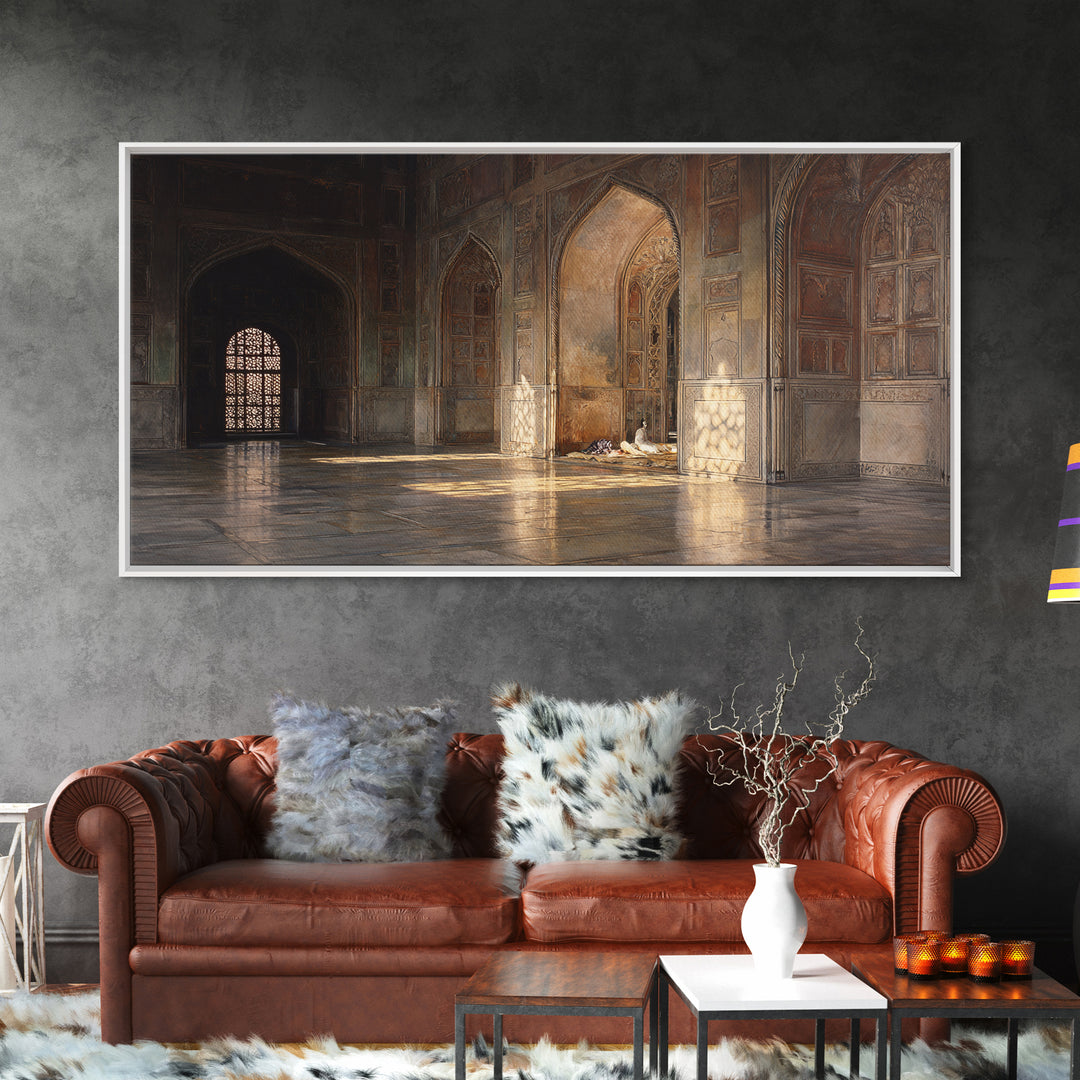 Sunlit Islamic Architecture Wall Art, Historic Mosque Interior Canvas Print, Moroccan Arches Decor, Prayer Room Gift For Home