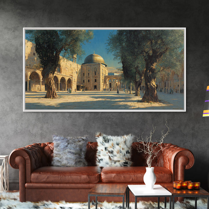 Jerusalem Olive Tree Courtyard Canvas Print, Islamic Architecture Wall Art, Mediterranean Travel Decor, Historic City Art Print