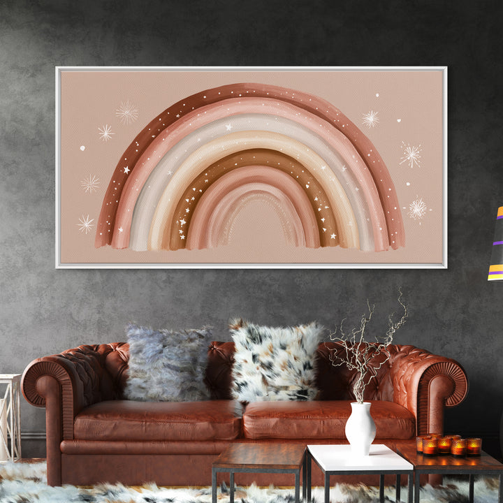 Boho Rainbow Nursery Wall Art, Earth Tone Canvas Print, Neutral Kids Room Decor, Above Crib Decor, Baby Shower Girl Gift