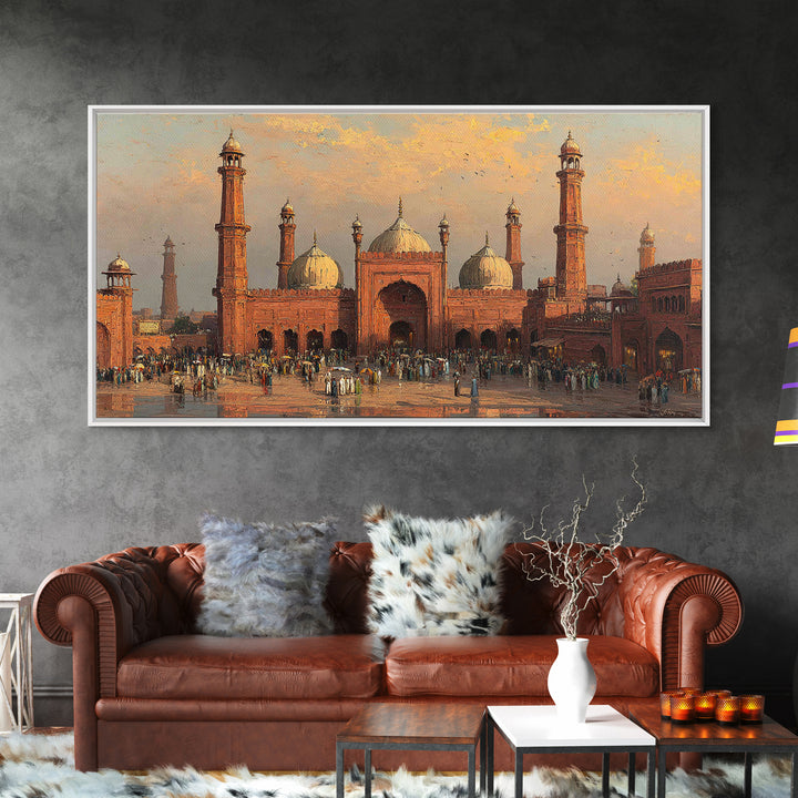 Sunset Red Mosque Courtyard With Domes Wall Art, Islamic Architecture Canvas Print, Travel Poster, Elegant Home Decor, Housewarming Gift