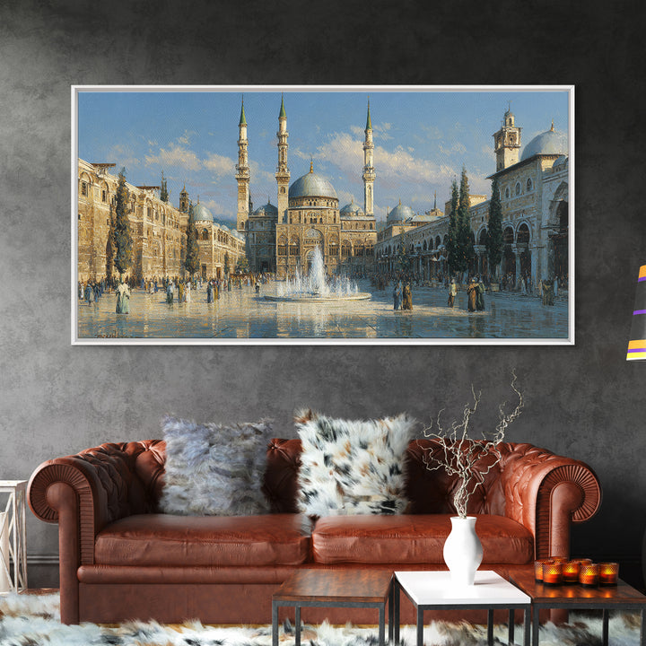 Ornate Mosque Courtyard With Fountain Wall Art, Islamic Architecture Canvas Print, Middle Eastern Decor, Travel Poster Gift For Home